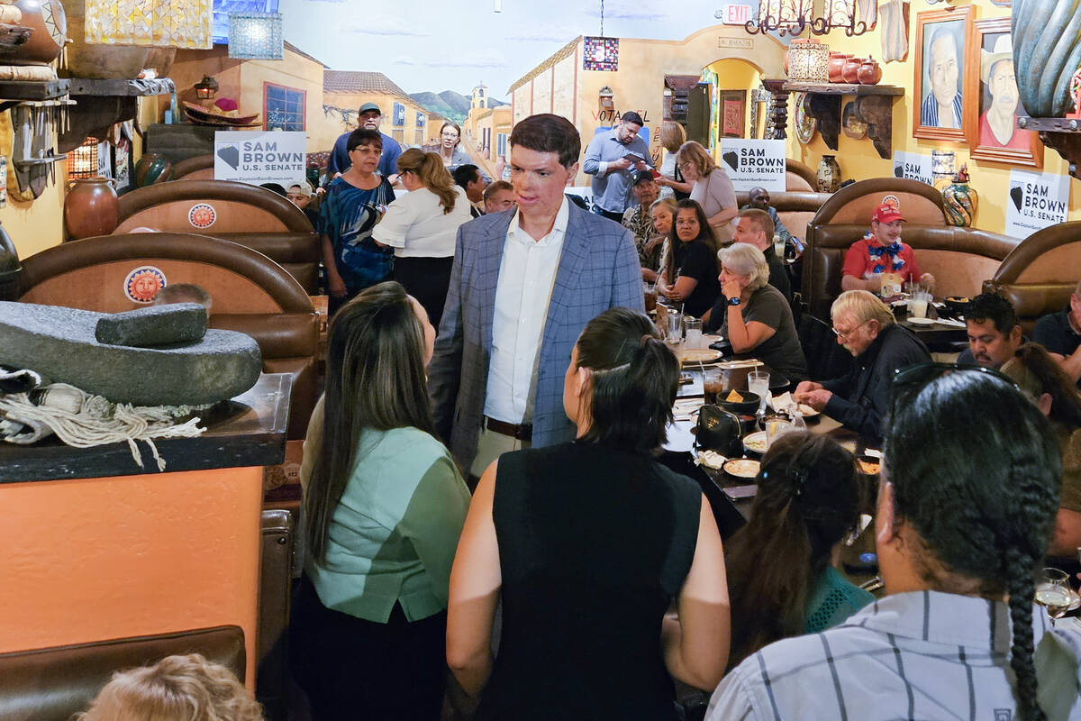 Republican U.S. Senate candidate Sam Brown meets with Latino supporters at a Lindo Michoacan lo ...