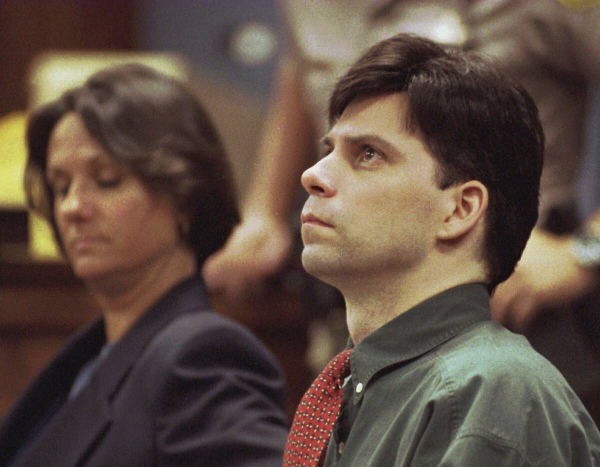 Lyle Menendez looks up during testimony in his and brother Erik's retrial for the shotgun slayi ...