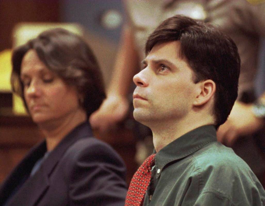 Lyle Menendez looks up during testimony in his and brother Erik's retrial for the shotgun slayi ...