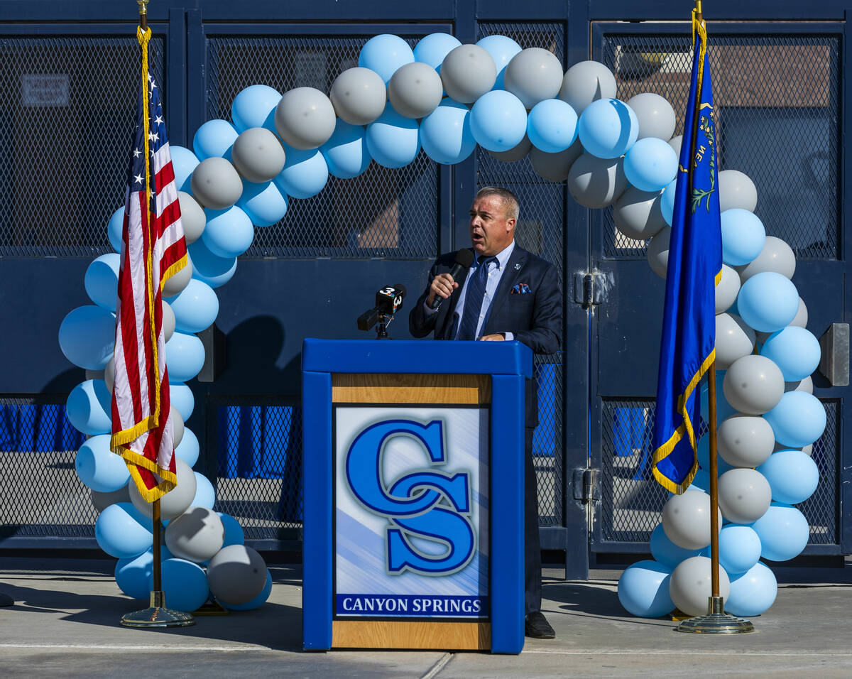 Principal Adam Canfield speaks at the Silver State Education Foundation's official launch of it ...