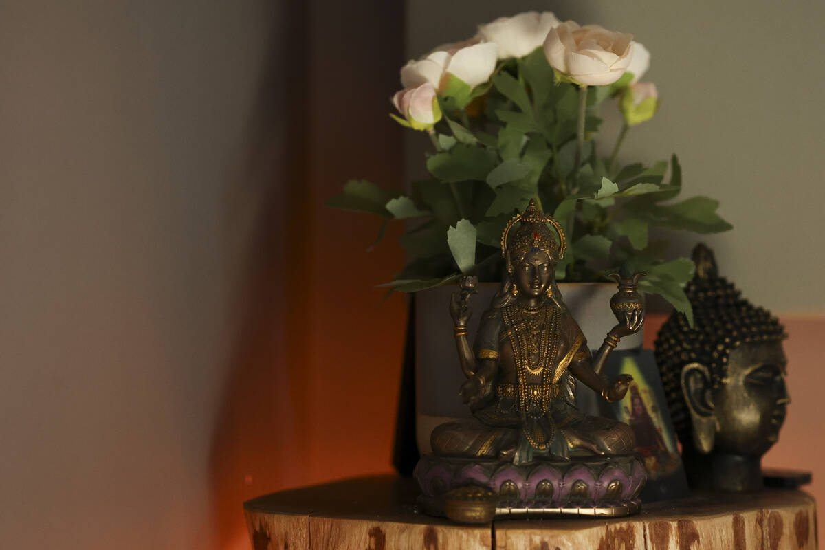 A detail view of items is seen in the studio space of Headspace meditation teacher, Rosie Acost ...