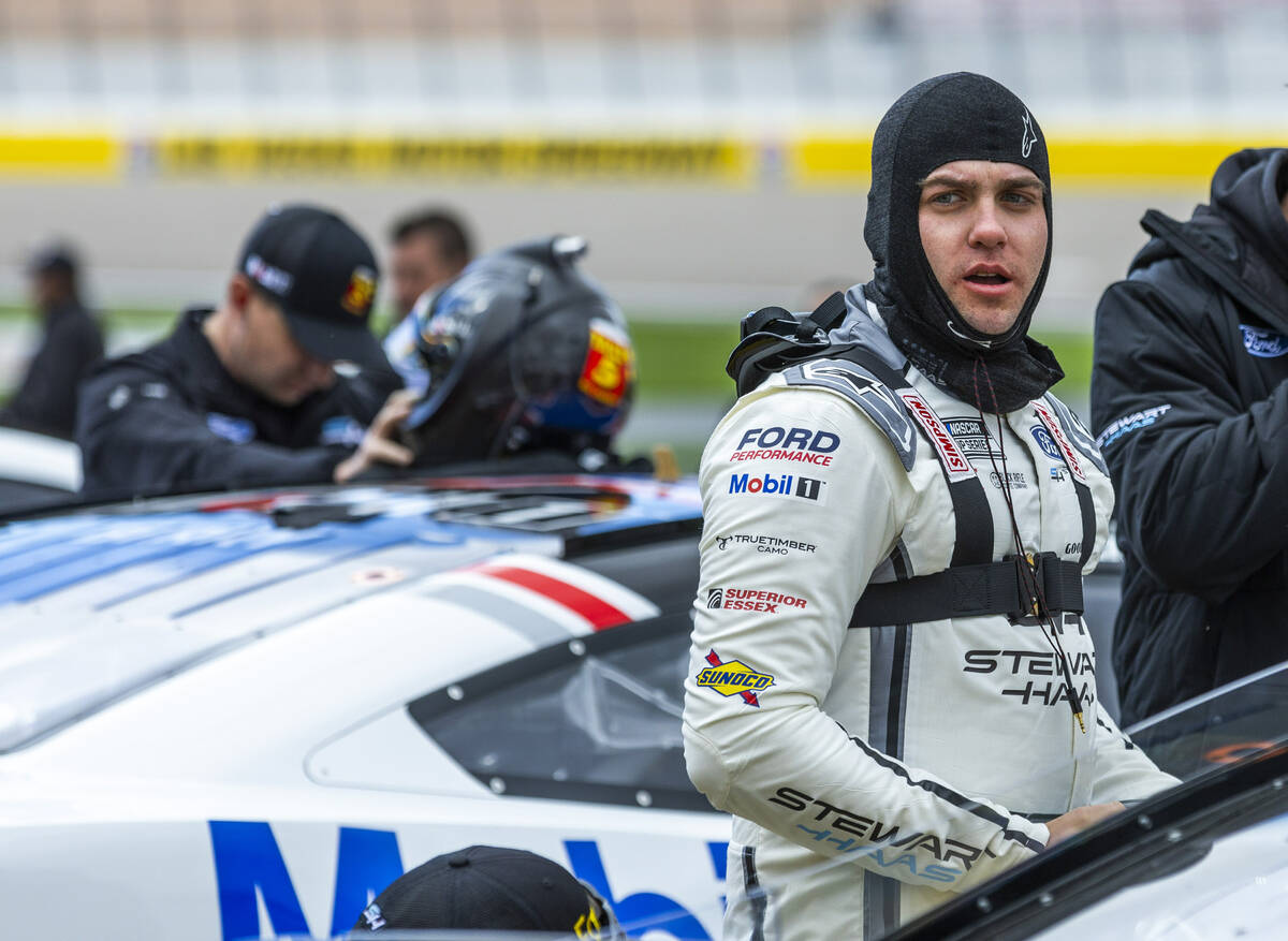 Driver Noah Gragson, #10 with Stewart-Haas Racing Ford, readies to enter his car for the Pennz ...