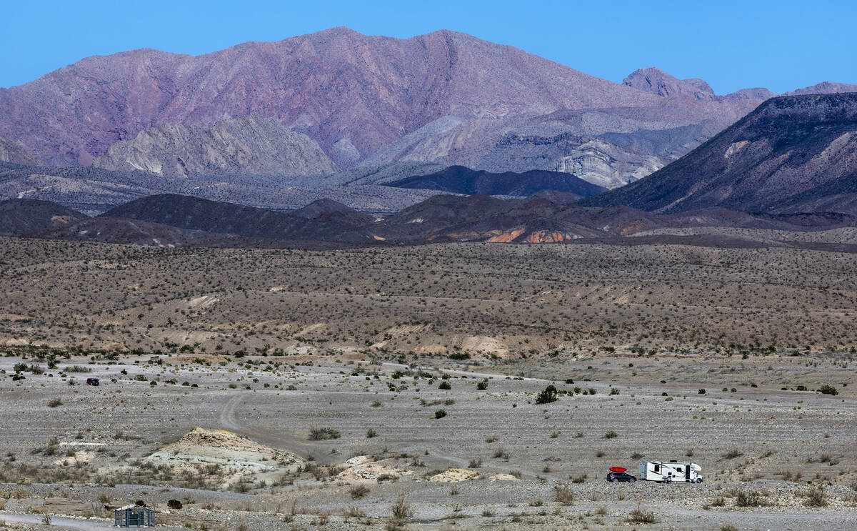 A camper is set up about Government Wash at the Lake Mead National Recreational Area on Tuesday ...