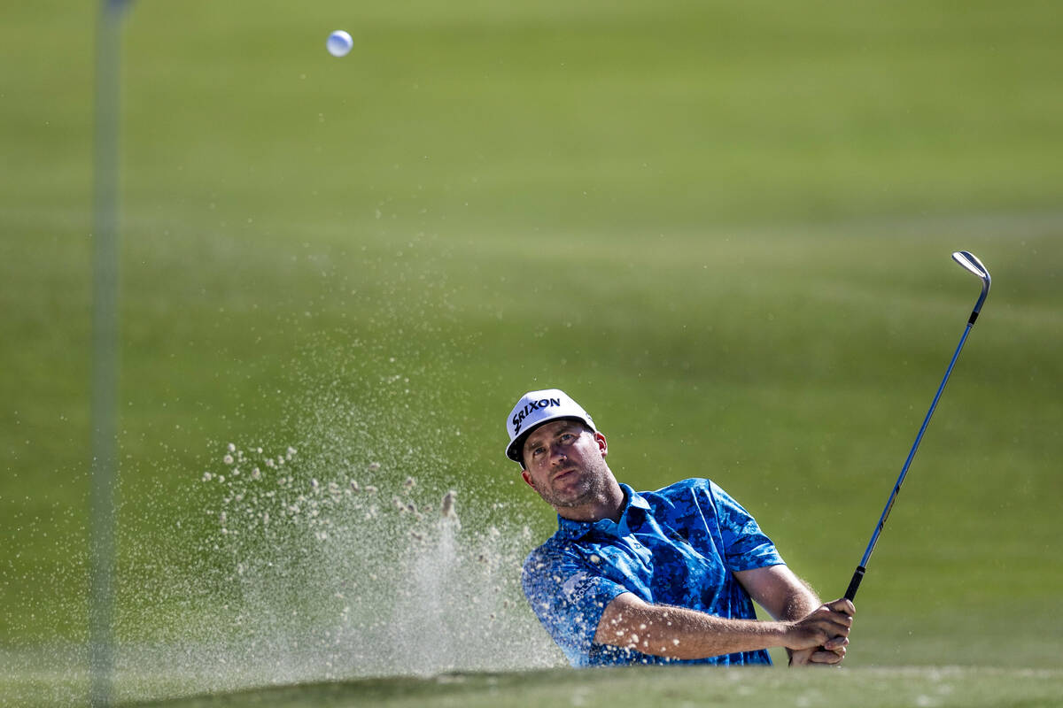 Taylor Pendrith chips out of a bunker on hole #9 during the opening round of the Shriners Child ...