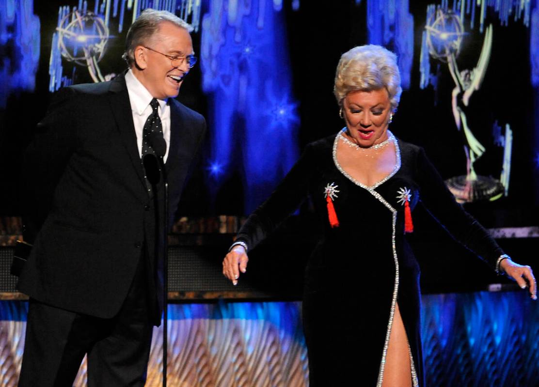 Bob Mackie, left, and Mitzi Gaynor presenting onstage at the Academy of Television Arts & Scien ...