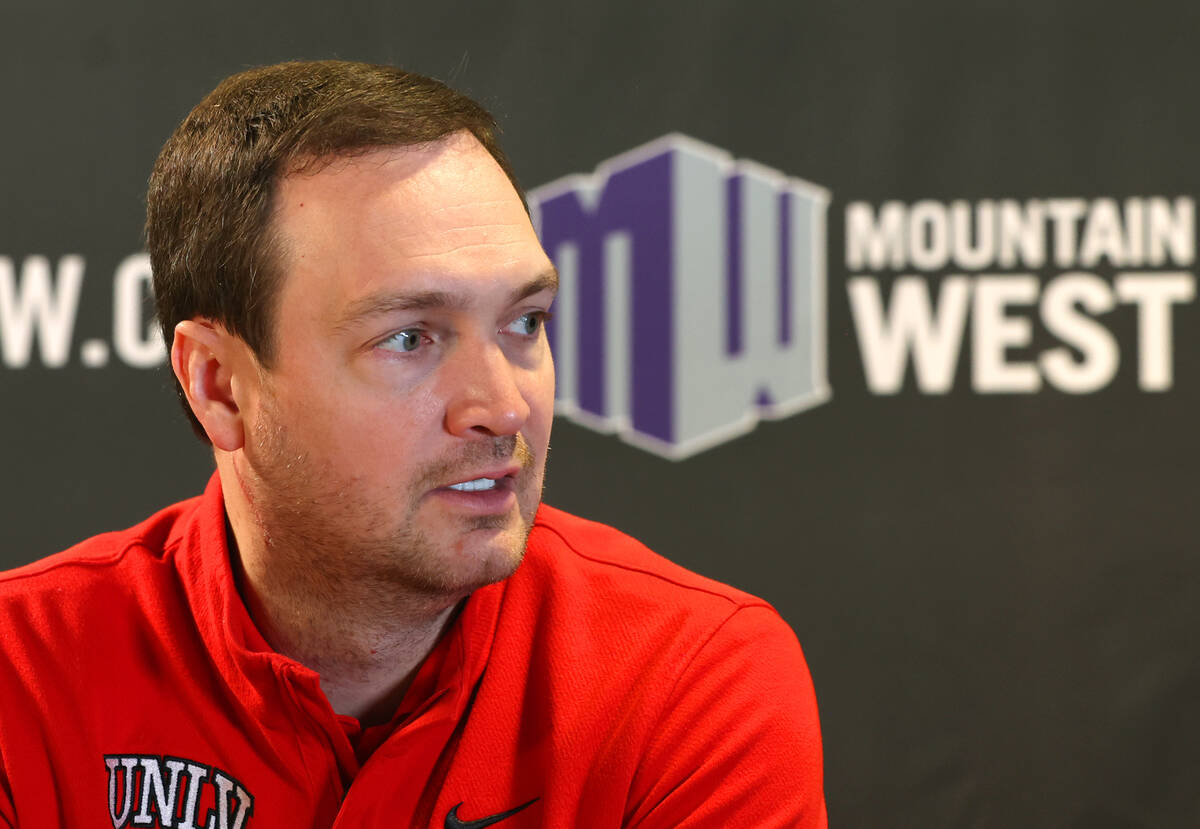 UNLV head coach Kevin Kruger speaks during the Mountain West Conference men's basketball media ...