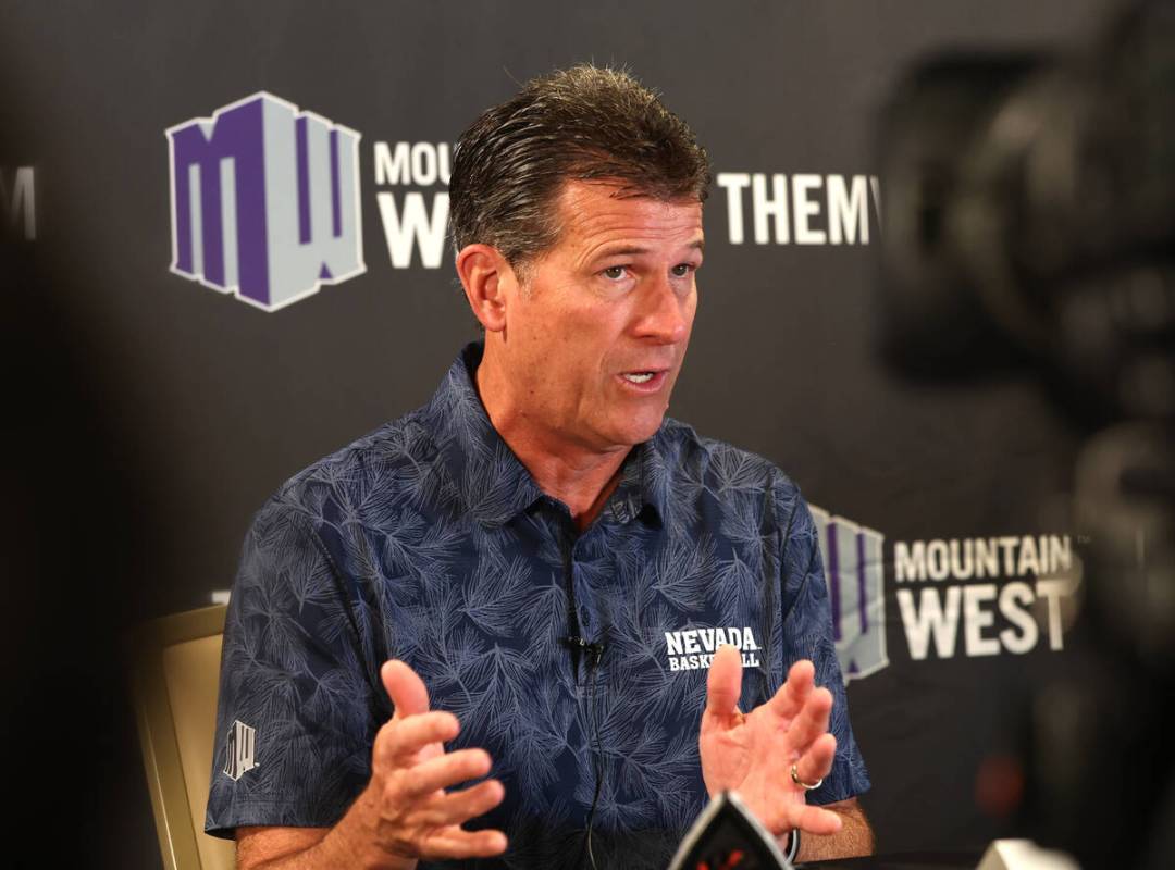 Nevada basketball head coach Steve Alford speaks during the Mountain West Conference men's bask ...