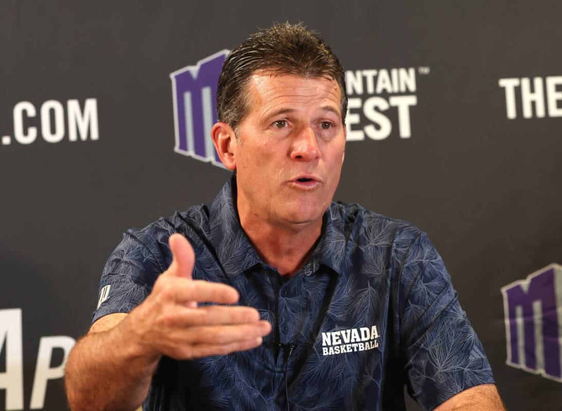 Nevada basketball head coach Steve Alford speaks during the Mountain West Conference men's bask ...