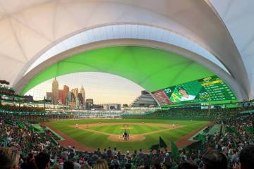 This is an undated artist’s rendering of the proposed baseball stadium for the Athletics to b ...