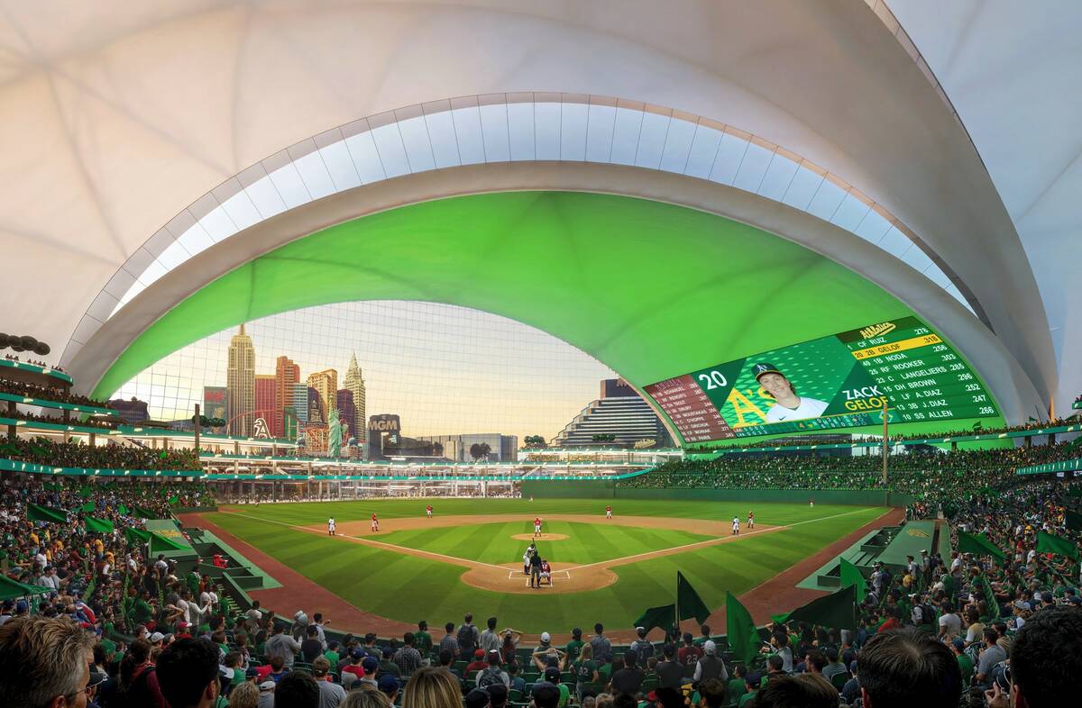 This is an undated artist’s rendering of the proposed baseball stadium for the Athletics to b ...