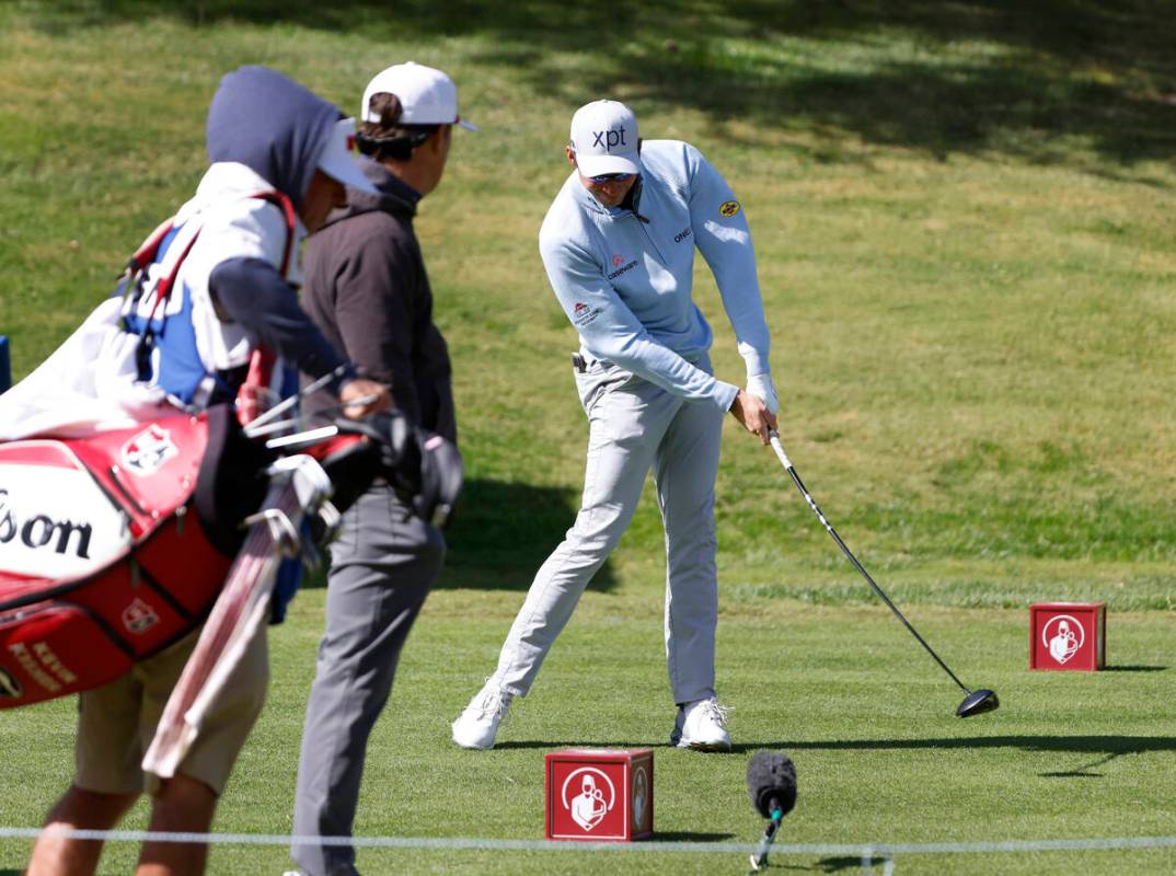 Adam Schenk tees of at hole #10 during the second round of the Shriners Children's Open at TPC ...