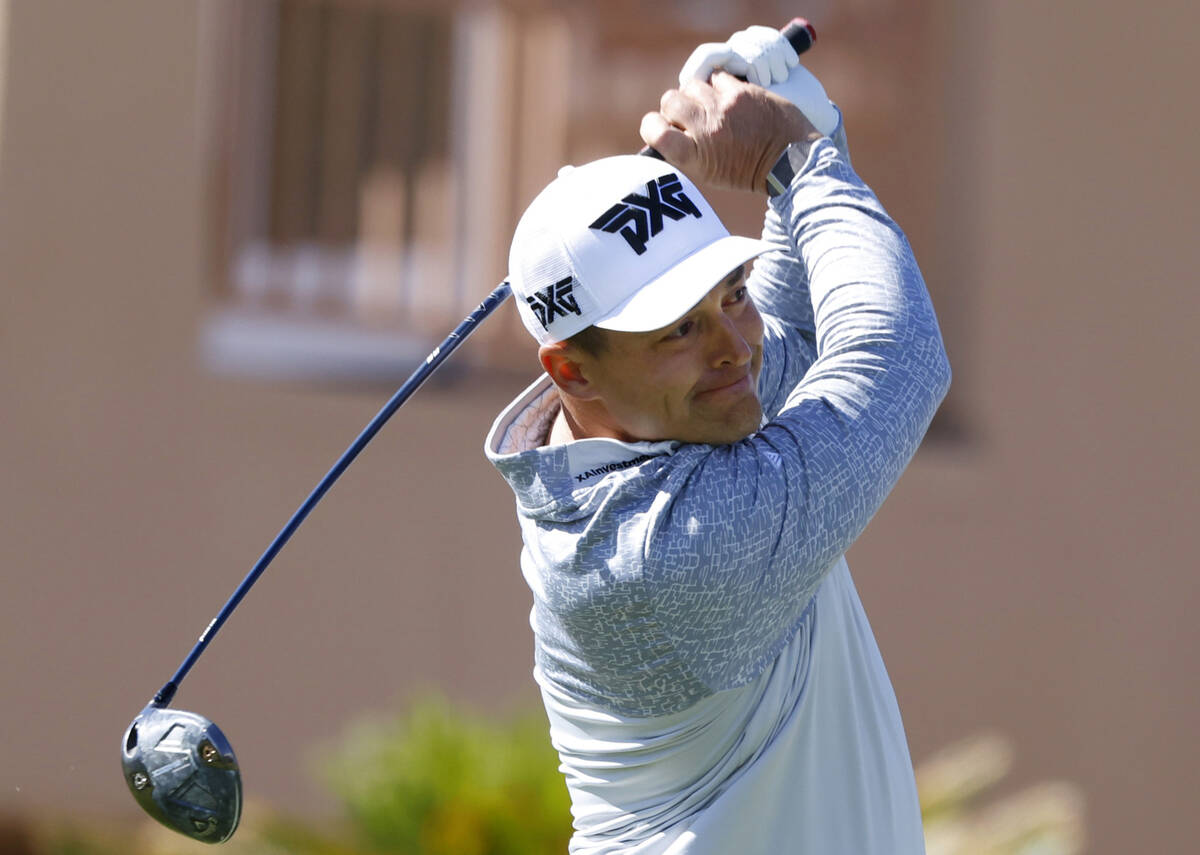 Ryan Palmer watches his tee shot at hole #12 during the second round of the Shriners Children's ...