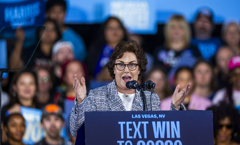 Senator Jacky Rosen speaks about the upcoming election before Former President Barack Obama tal ...