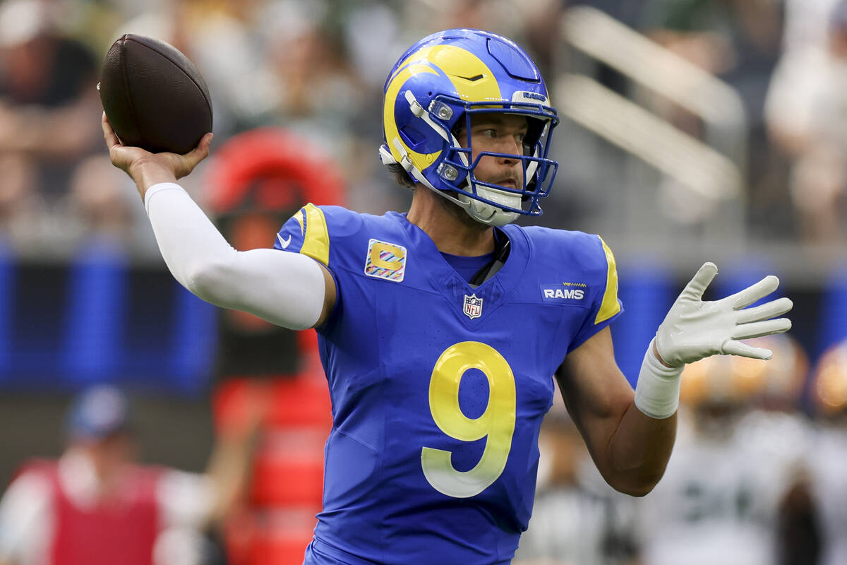 Los Angeles Rams quarterback Matthew Stafford throws during an NFL football game Sunday, Oct. 6 ...