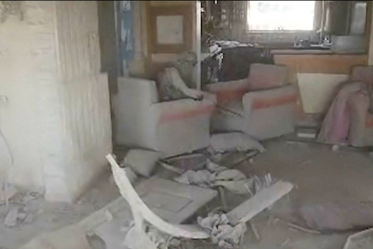 This still image from video provided by the Israel Defense Force (IDF) shows a heavily damaged ...