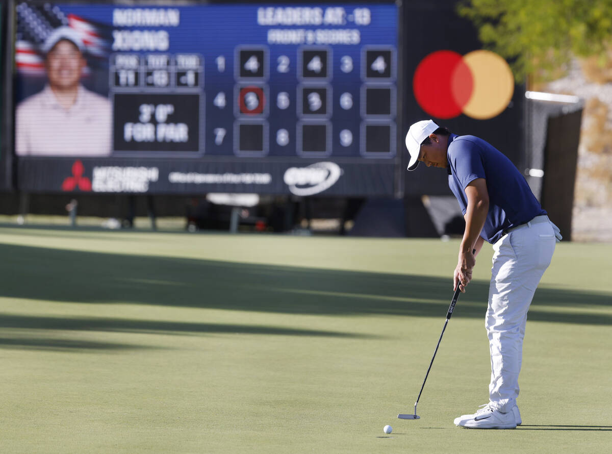 Norman Xiong eyes a putt at green No. 8 during the third round of the Shriners Children's Open ...