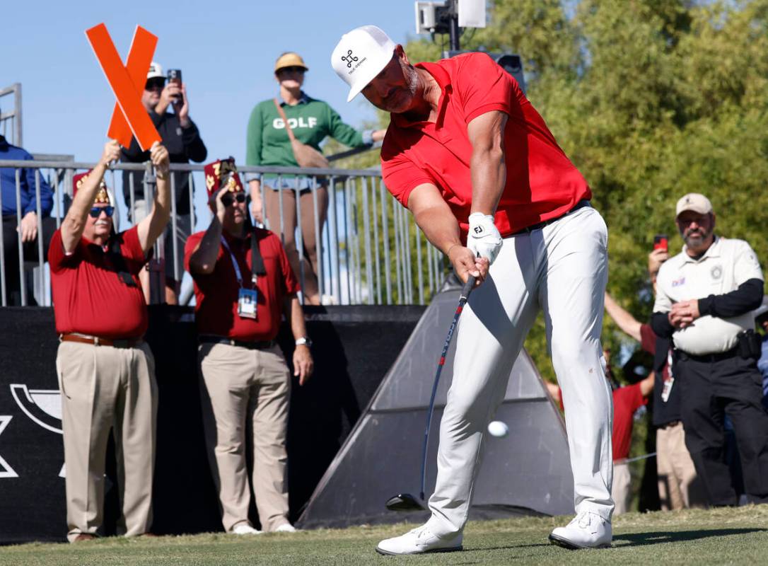 Scott Piercy tees off on the 1st during the third round of the Shriners Children's Open at TPC ...