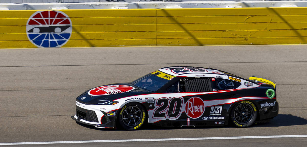 Christopher Bell (20) makes his way around the track during the NASCAR Cup Series practice sess ...