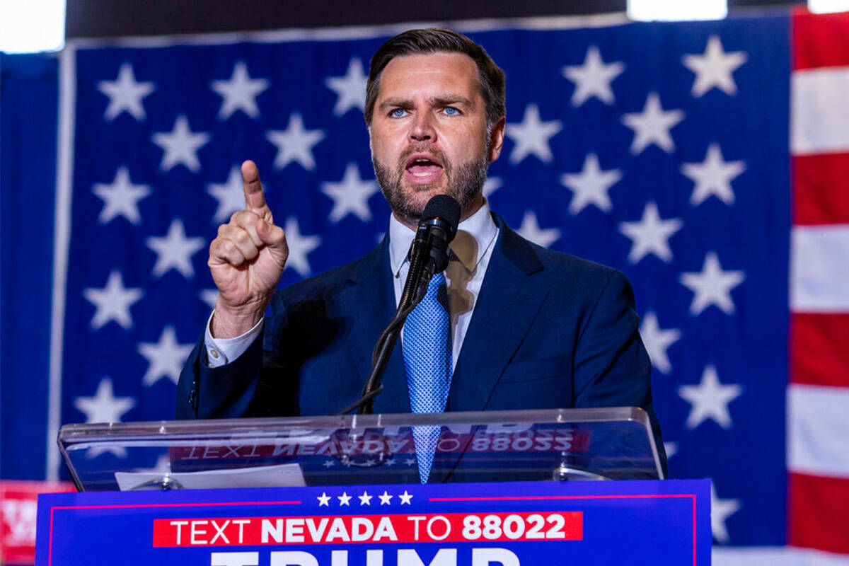 Ohio Senator JD Vance delivers remarks during a rally at Liberty High School on Tuesday, July 3 ...