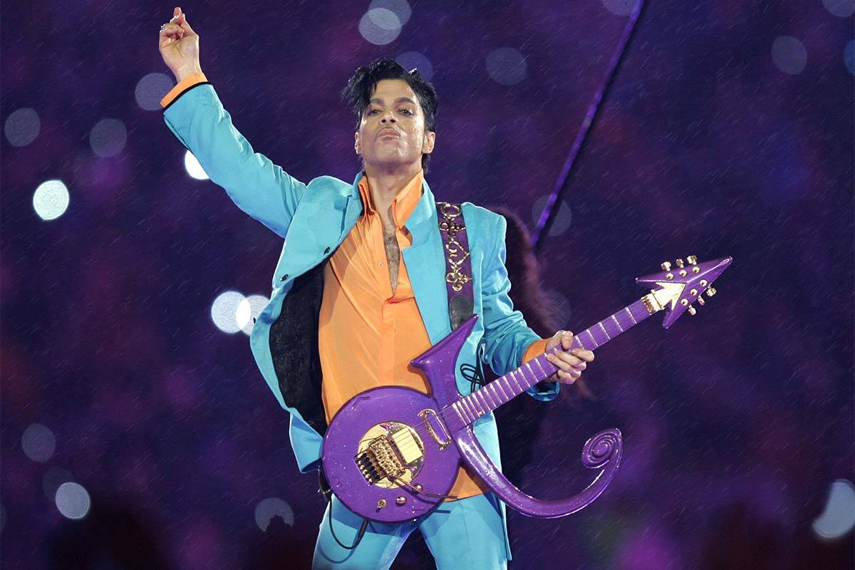 In this Feb. 4, 2007, file photo, Prince performs during the halftime show at the Super Bowl XL ...