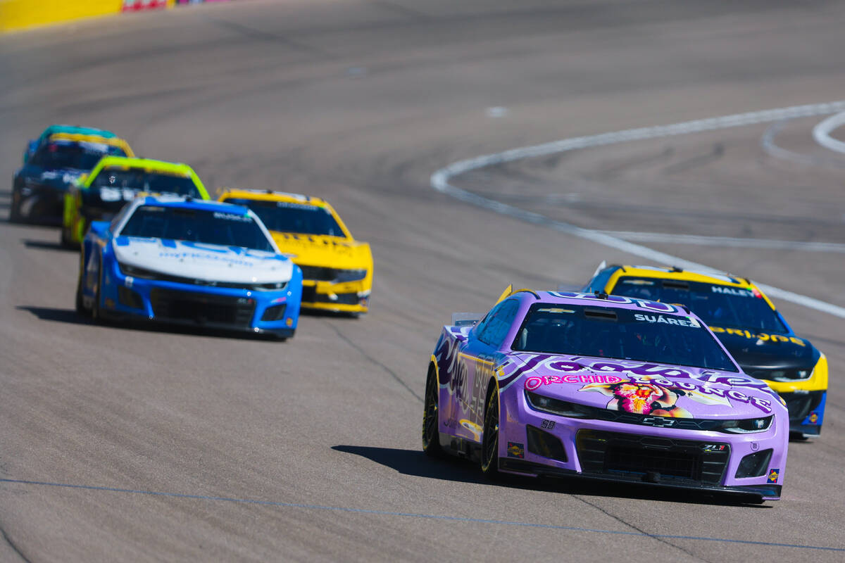 NASCAR driver Daniel Suarez races during the South Point 400 NASCAR Cup Series race at the Las ...