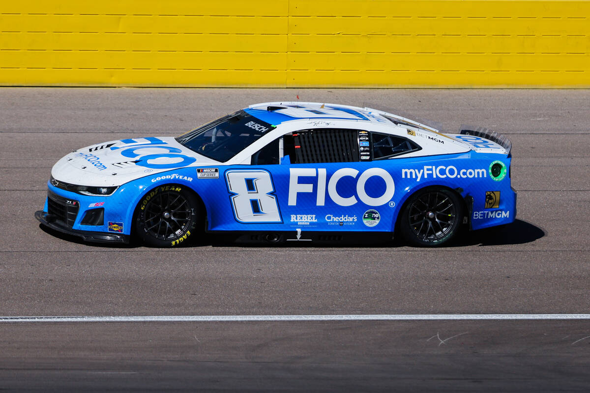 NASCAR driver Kyle Busch drives the track during the South Point 400 NASCAR Cup Series race at ...