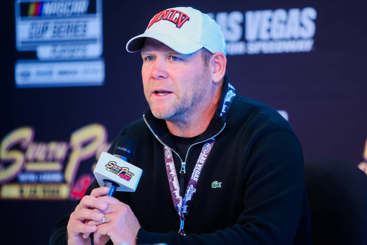 UNLV head football coach Barry Odom speaks at a press conference before acting as the grand mar ...