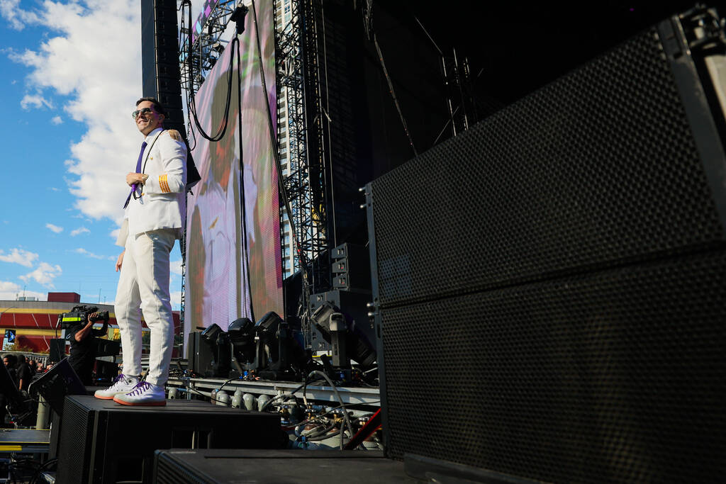 Cobra Starship performs during the When We Were Young music festival at the Las Vegas Festival ...