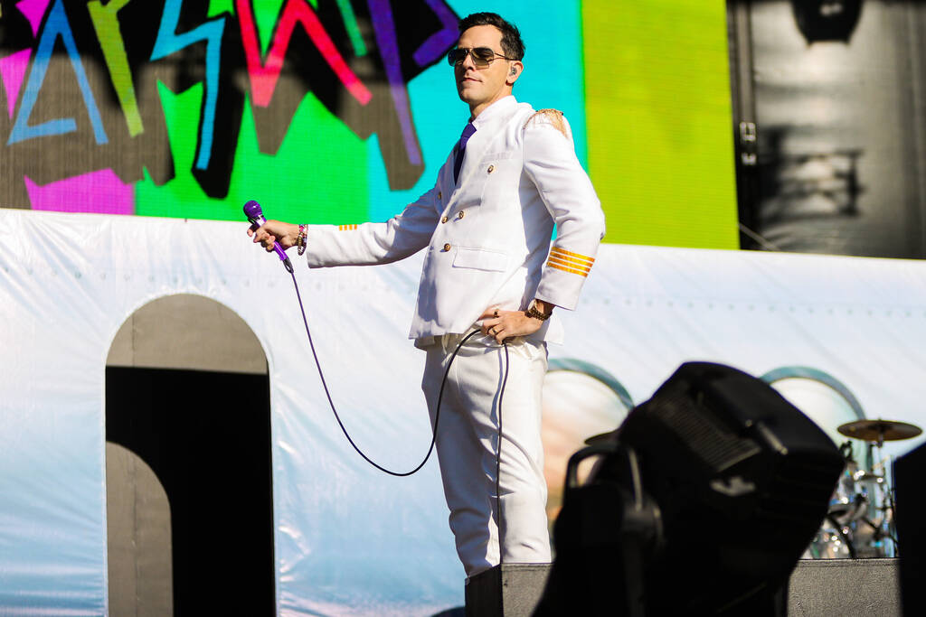 Cobra Starship performs during the When We Were Young music festival at the Las Vegas Festival ...