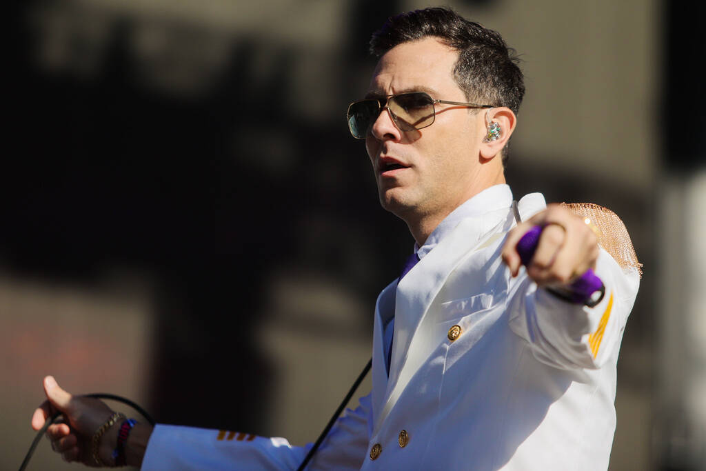 Cobra Starship performs during the When We Were Young music festival at the Las Vegas Festival ...