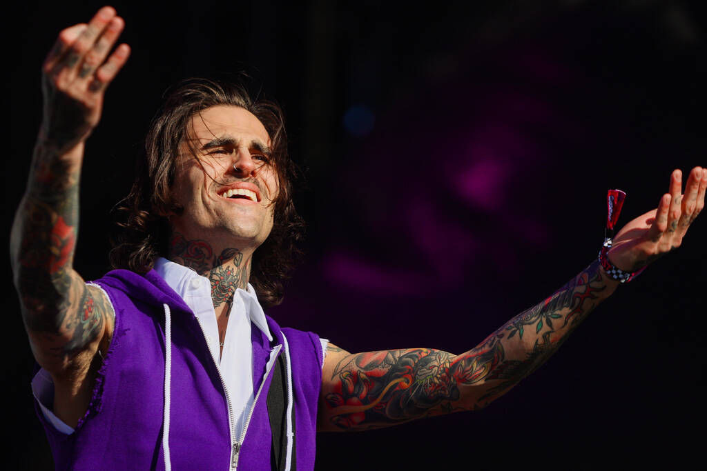 Cobra Starship performs during the When We Were Young music festival at the Las Vegas Festival ...