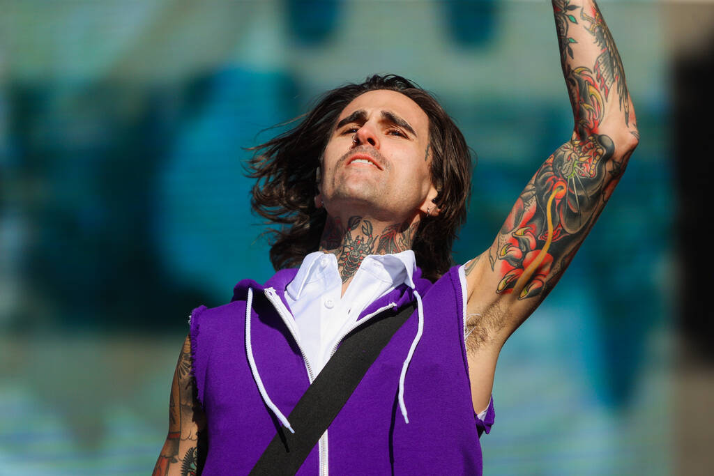 Cobra Starship performs during the When We Were Young music festival at the Las Vegas Festival ...