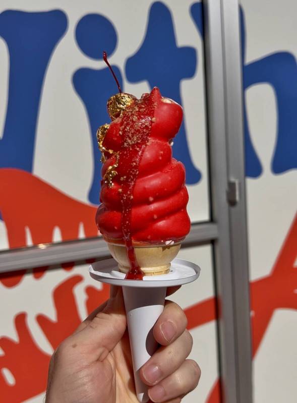 A cherry dipped cone from With Love, Always, a new restaurant as of fall 2024 in the Centennial ...