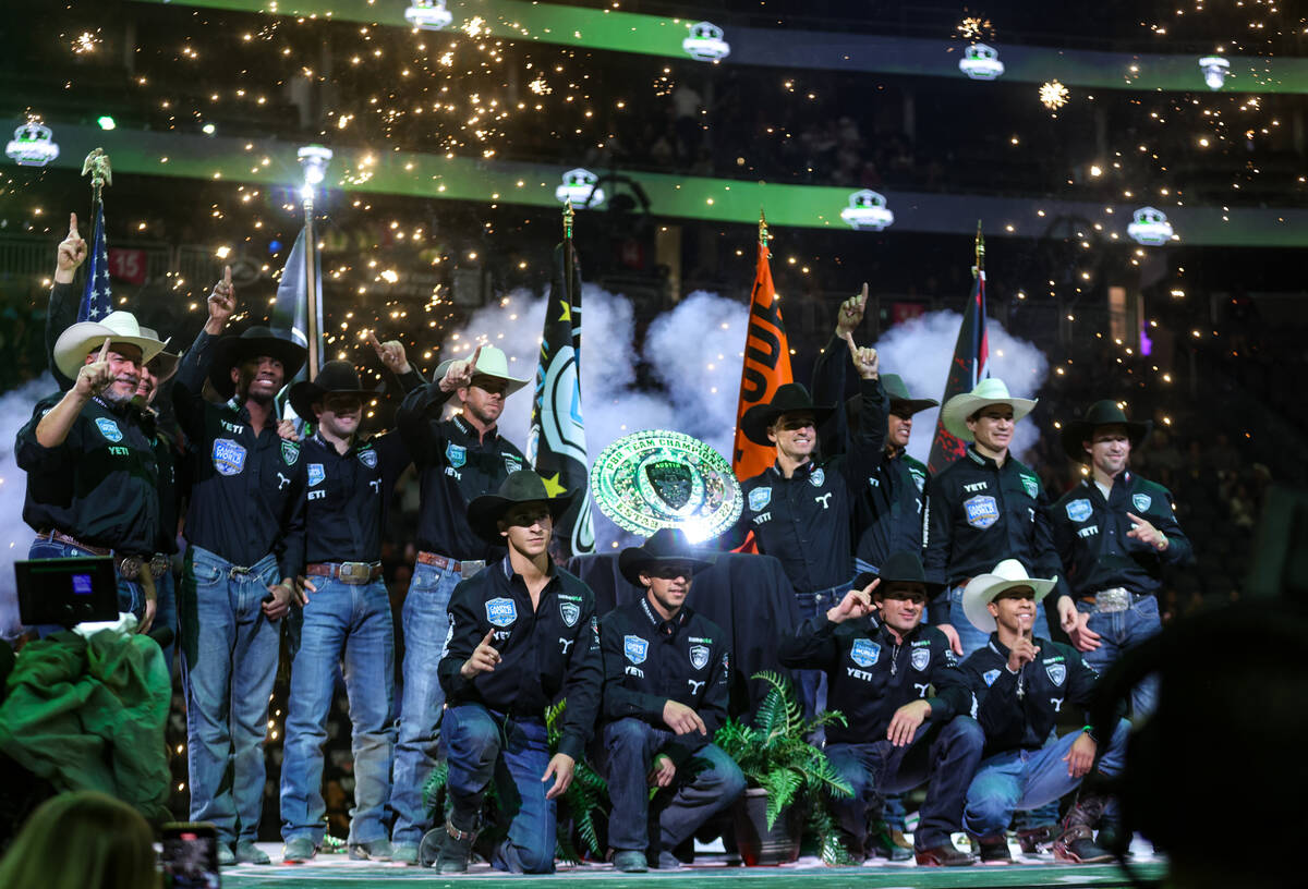 The Austin Gamblers pose for photos after winning the Professional Bull Riders Teams Championsh ...