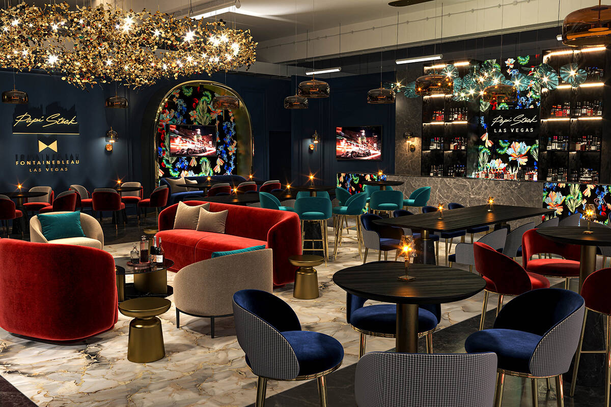 A rendering of the lounge at Papi Steak Garage for the Formula One Las Vegas Grand Prix 2024. ( ...