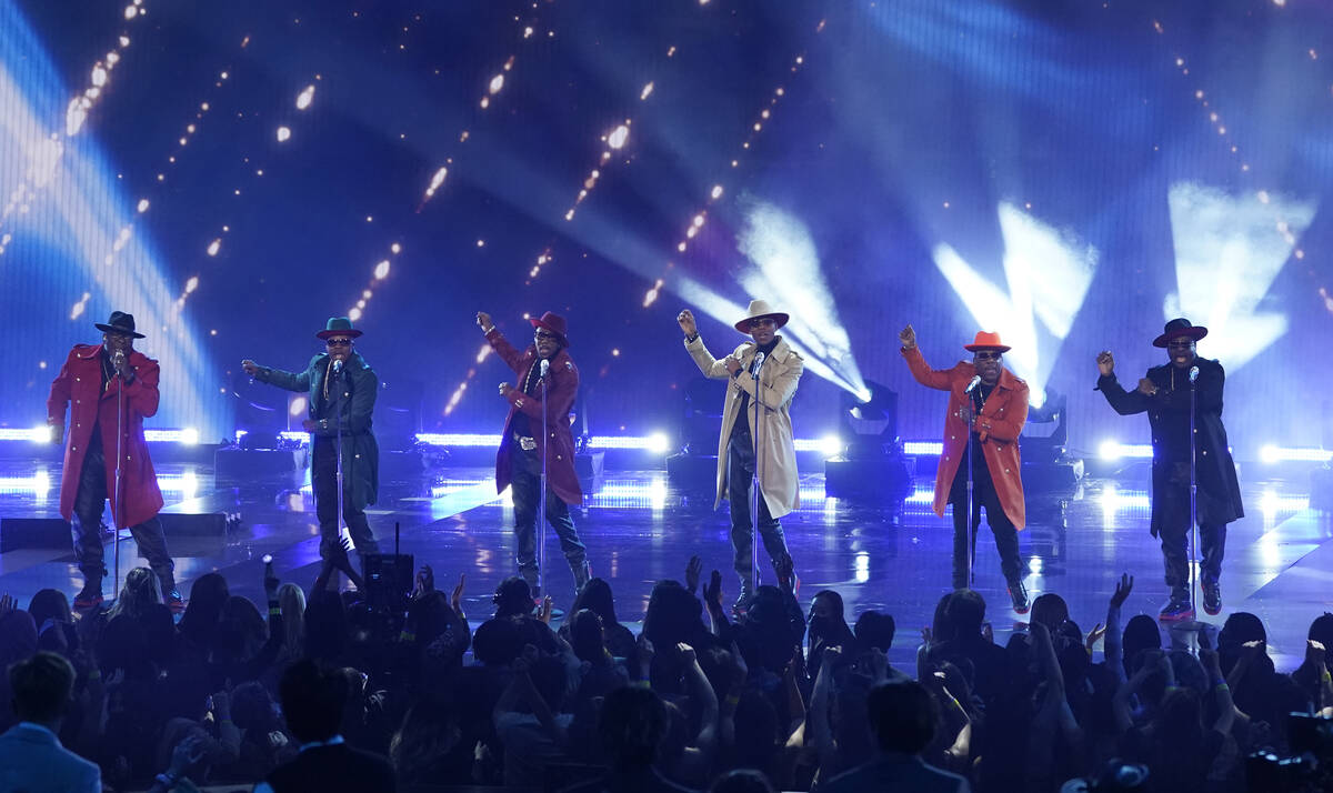 Bobby Brown, from left, Ricky Bell, Ralph Tresvant, Ronnie Devoe, Michael Bivins and Johnny Gil ...