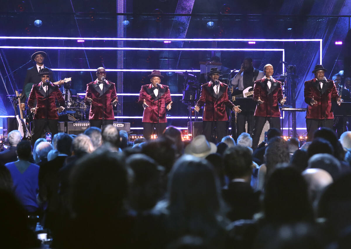 Ricky Bell, from left, Johnny Gill, Michael Bivins, Ralph Tresvant, Ronnie DeVoe, and Bobby Bro ...