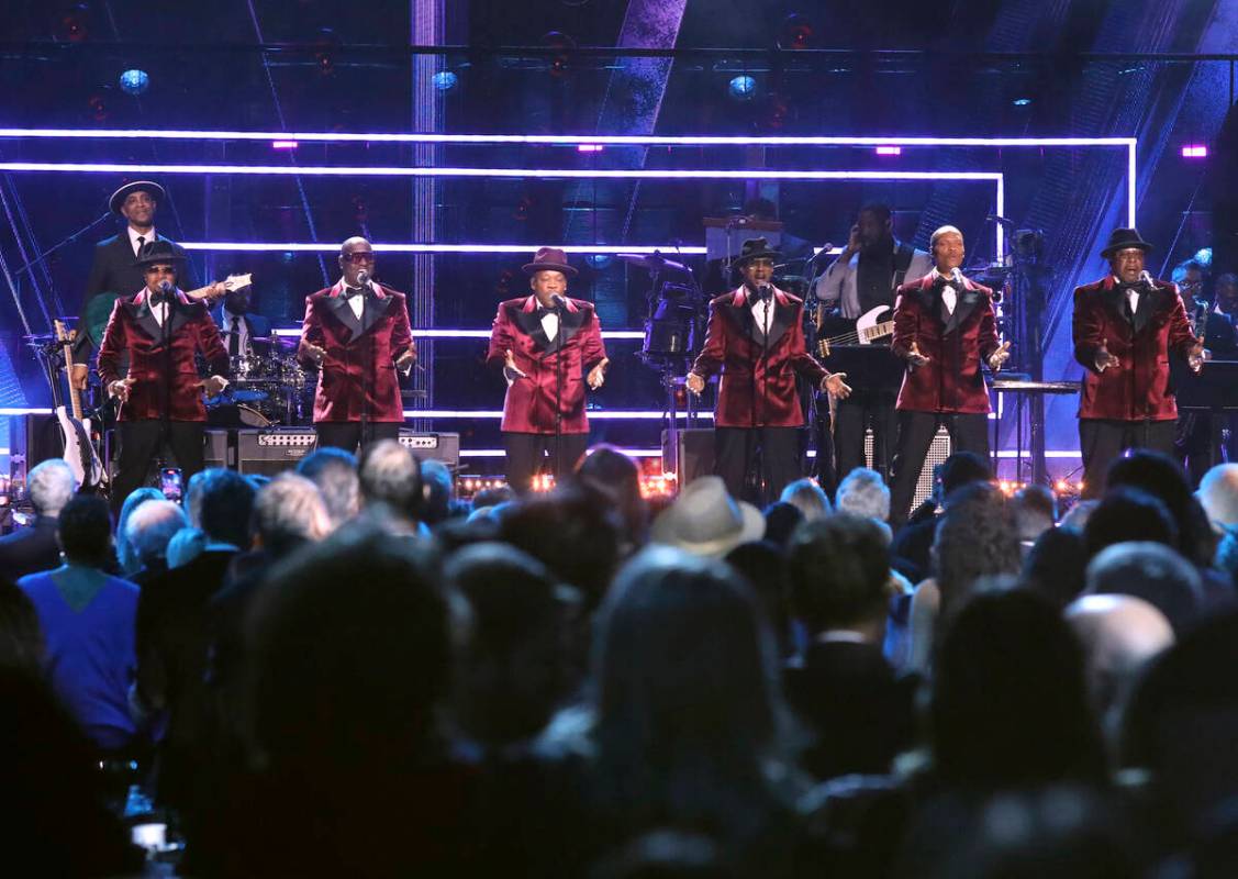 Ricky Bell, from left, Johnny Gill, Michael Bivins, Ralph Tresvant, Ronnie DeVoe, and Bobby Bro ...