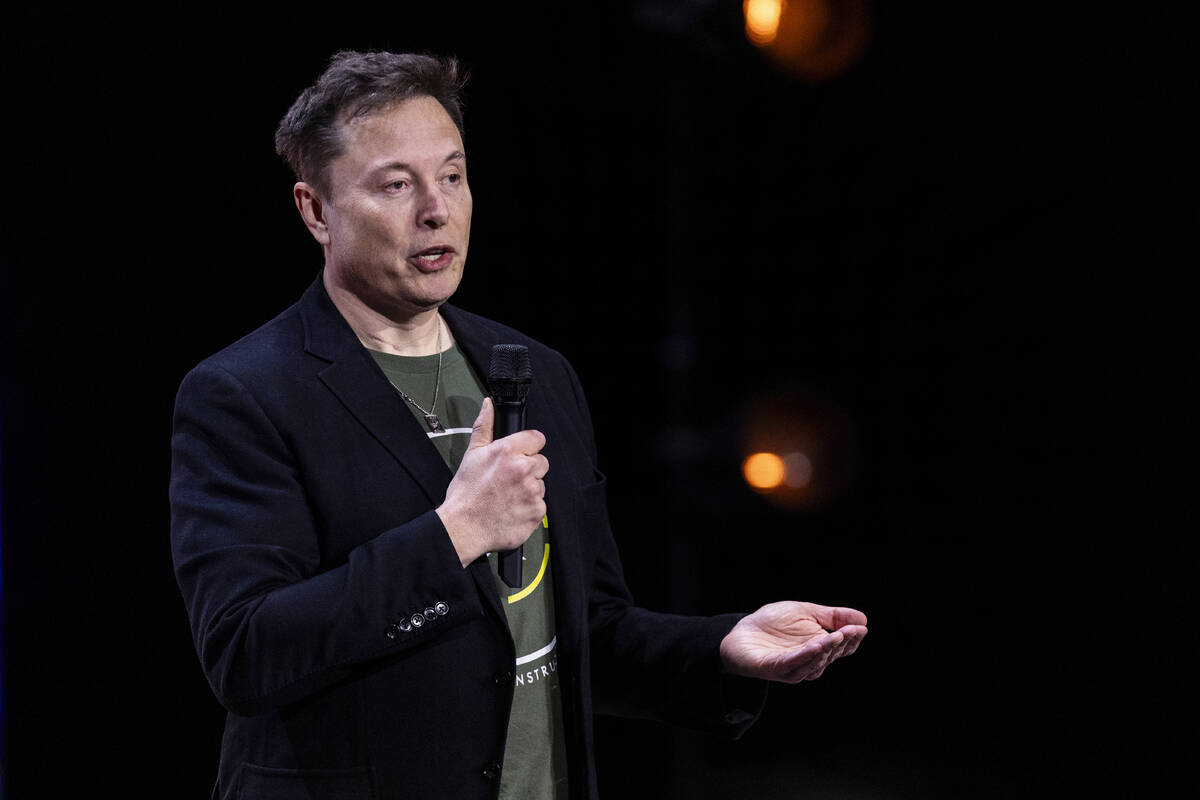 Elon Musk speaks at Life Center Church in Harrisburg, Pa., Saturday, Oct. 19, 2024. (Sean Simme ...