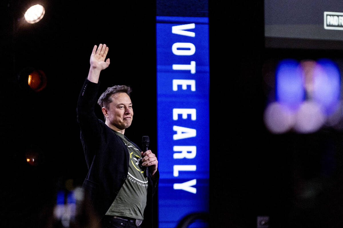 Elon Musk gestures as he speaks at Life Center Church in Harrisburg, Pa., Saturday, Oct. 19, 20 ...