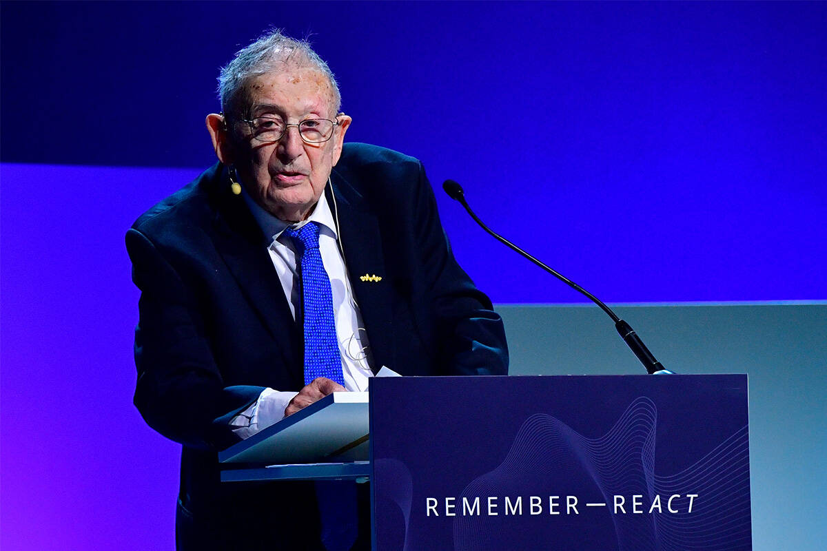 FILE - Professor Yehuda Bauer speaks during the Malmo International Forum on Holocaust Remembra ...