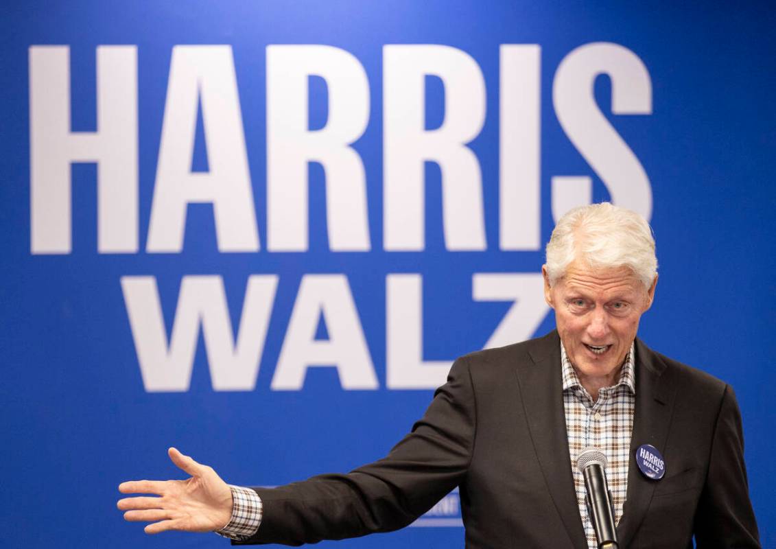 Former President Bill Clinton speaks during a Harris-Walz campaign stop at the Doolittle Commun ...