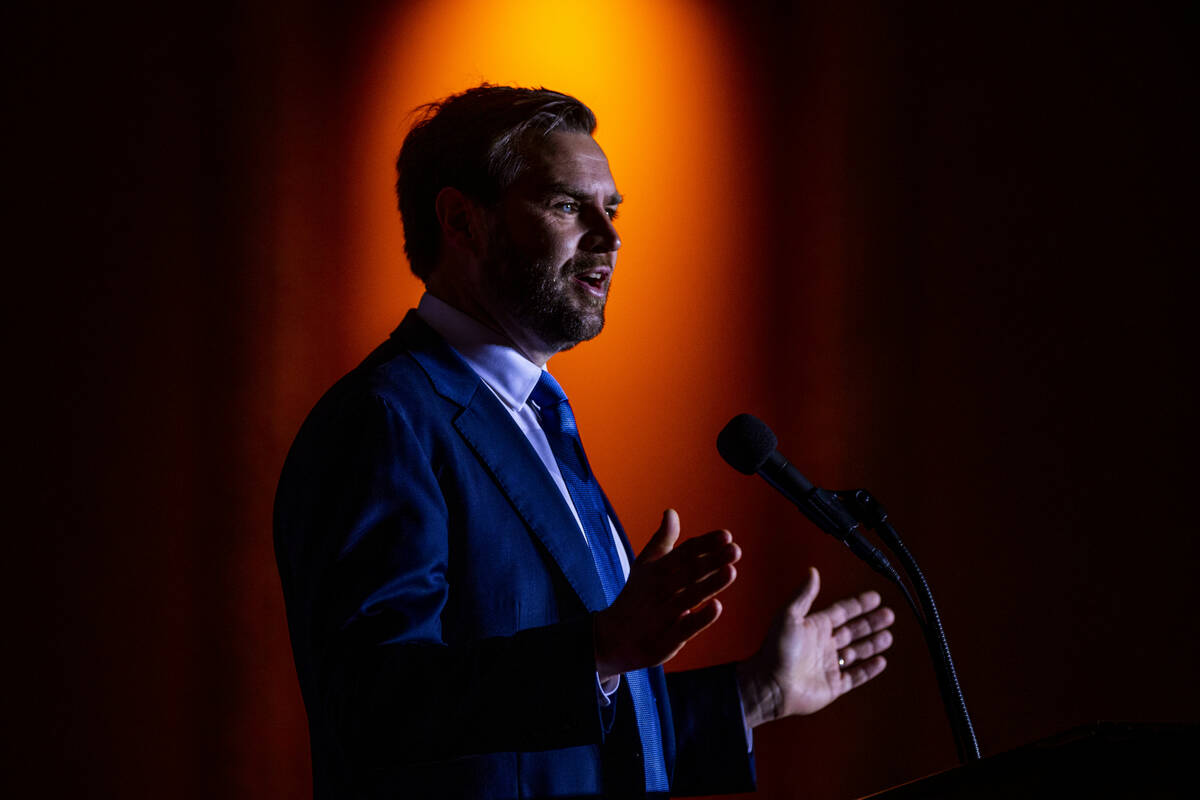 Republican vice presidential nominee Sen. JD Vance speaks to supporters at Treasure Island on W ...