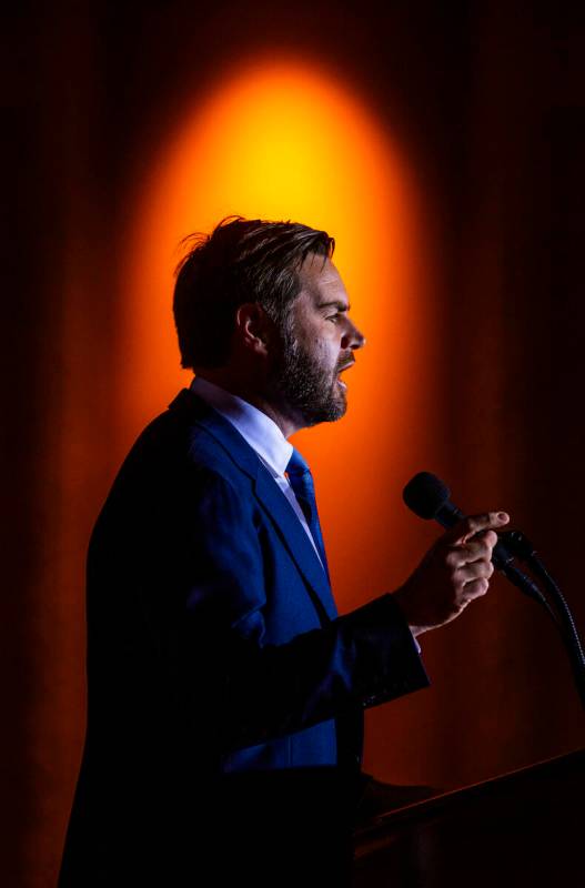 Republican vice presidential nominee Sen. J.D. Vance speaks to supporters at Treasure Island on ...