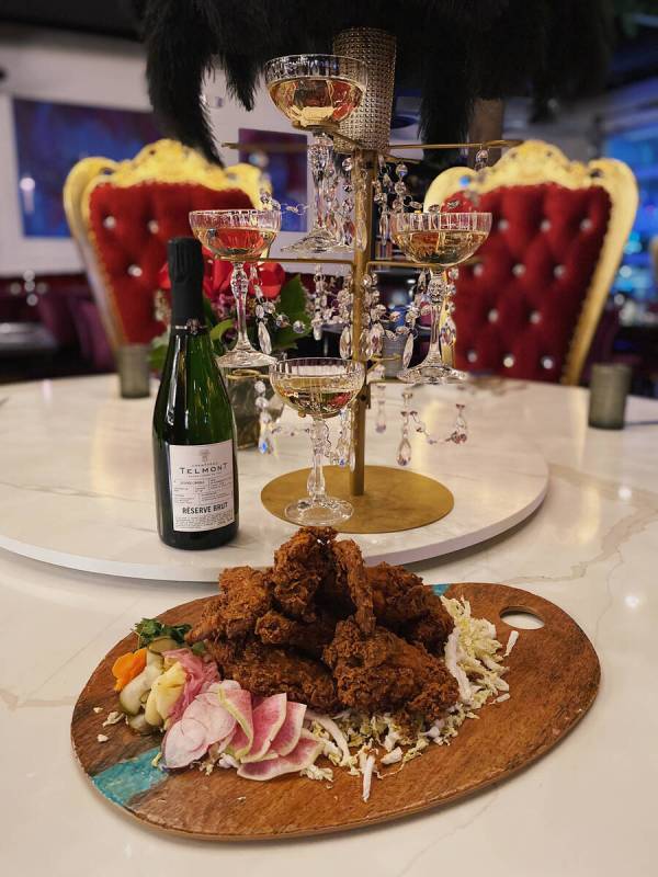 Fried chicken with Champagne at Palate restaurant in the Arts District of Las Vegas. (Palate)