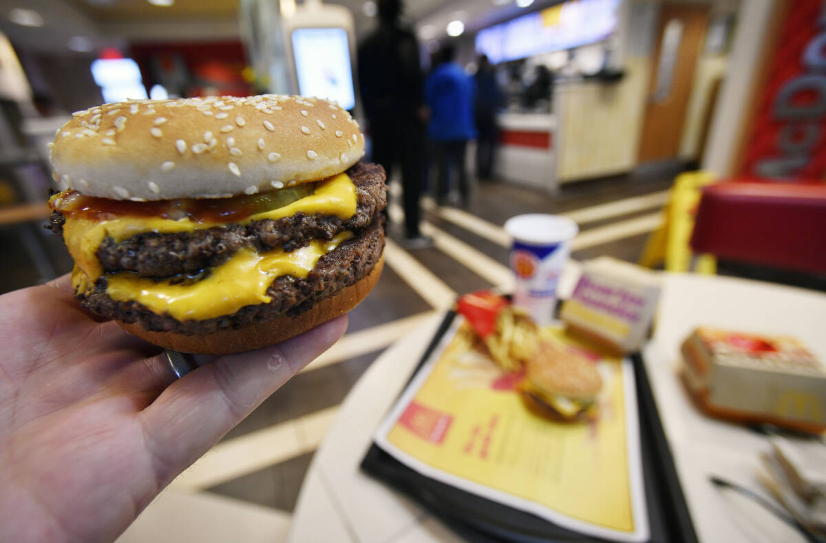 A McDonald's Double Quarter Pounder is shown on March 6, 2018, in Atlanta. (AP Photo/Mike Stewa ...