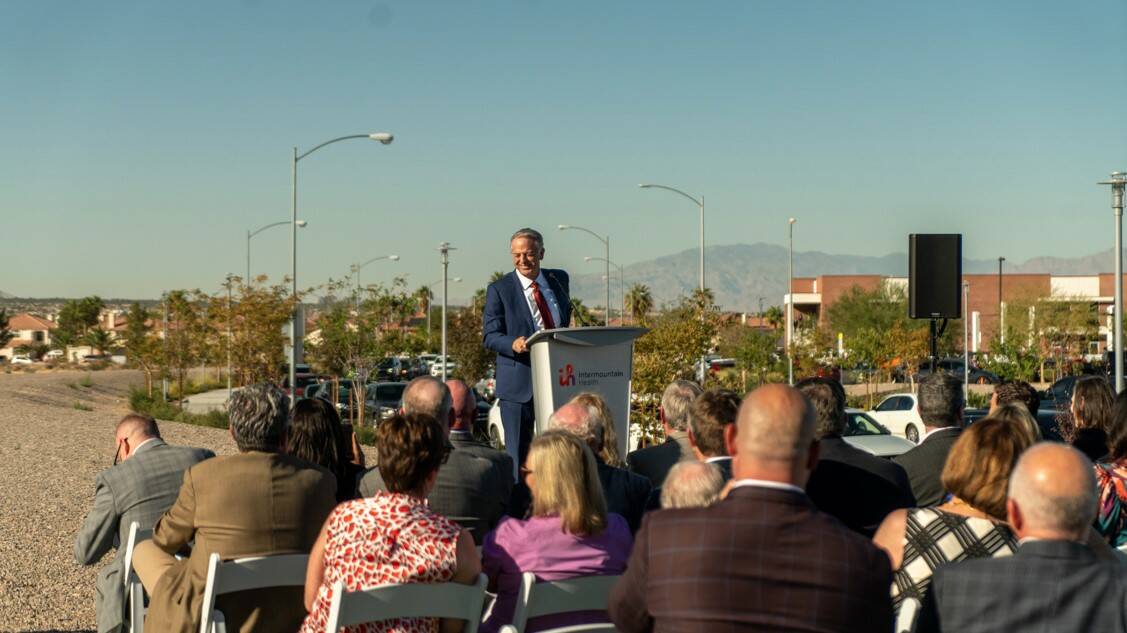 Gov. Joe Lombardo speaks at the site unveiling for Nevada's first stand alone children's hospit ...