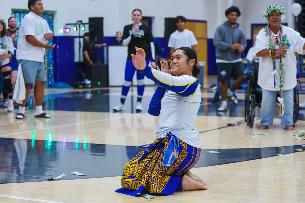 Sierra Vista senior Ariella Maika performs a dance during senior night before a volleyball matc ...