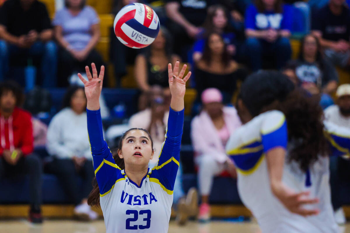 Sierra Vista defensive specialist Angelina DeGrange hits the ball during a volleyball match bet ...