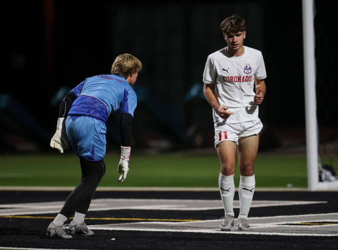 Coronado's Gavin Flickinger (11) reacts after a play during a soccer game at Palo Verde High Sc ...